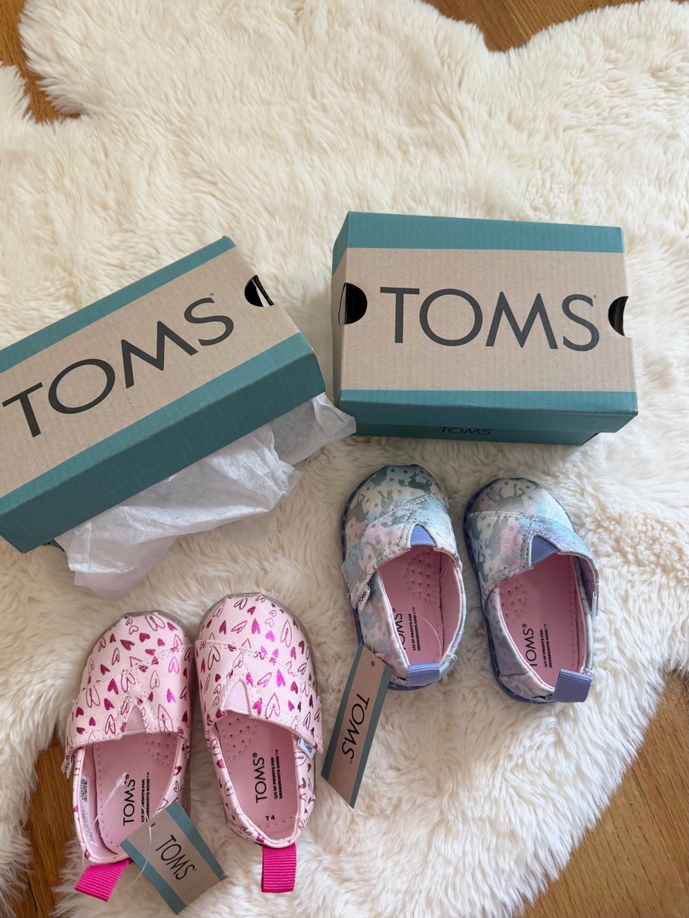 TOMS Kids Slip-On Moccasins - Pink Heart & Pastel Tie-Dye